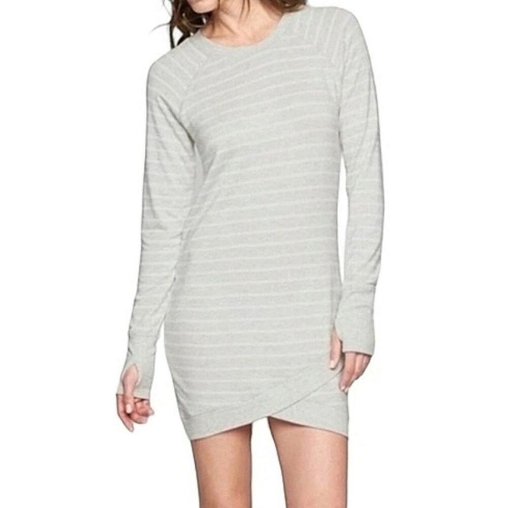 Athleta Gray and White Striped Athletic Shirt Dress, Women's Size S